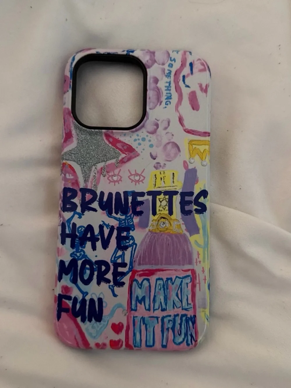 Stylish 'Brunettes Have More Fun' Pink & Blue Phone Case